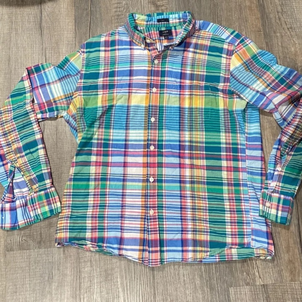 J Crew Madras Summer Plaid Button Up Dress Shirt